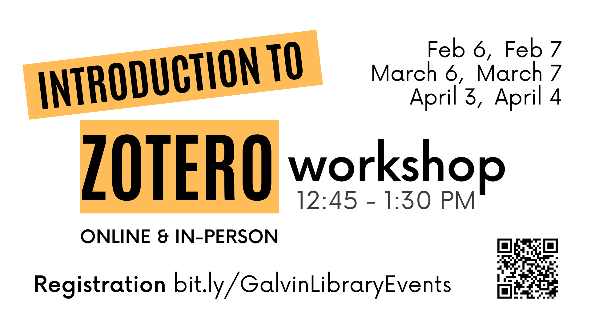 Register for a workshop to introduce you to the basics of Zotero, a citation manager that can save you a lot of time by collecting bibliographic information for your sources and inserting citations and references in your paper.