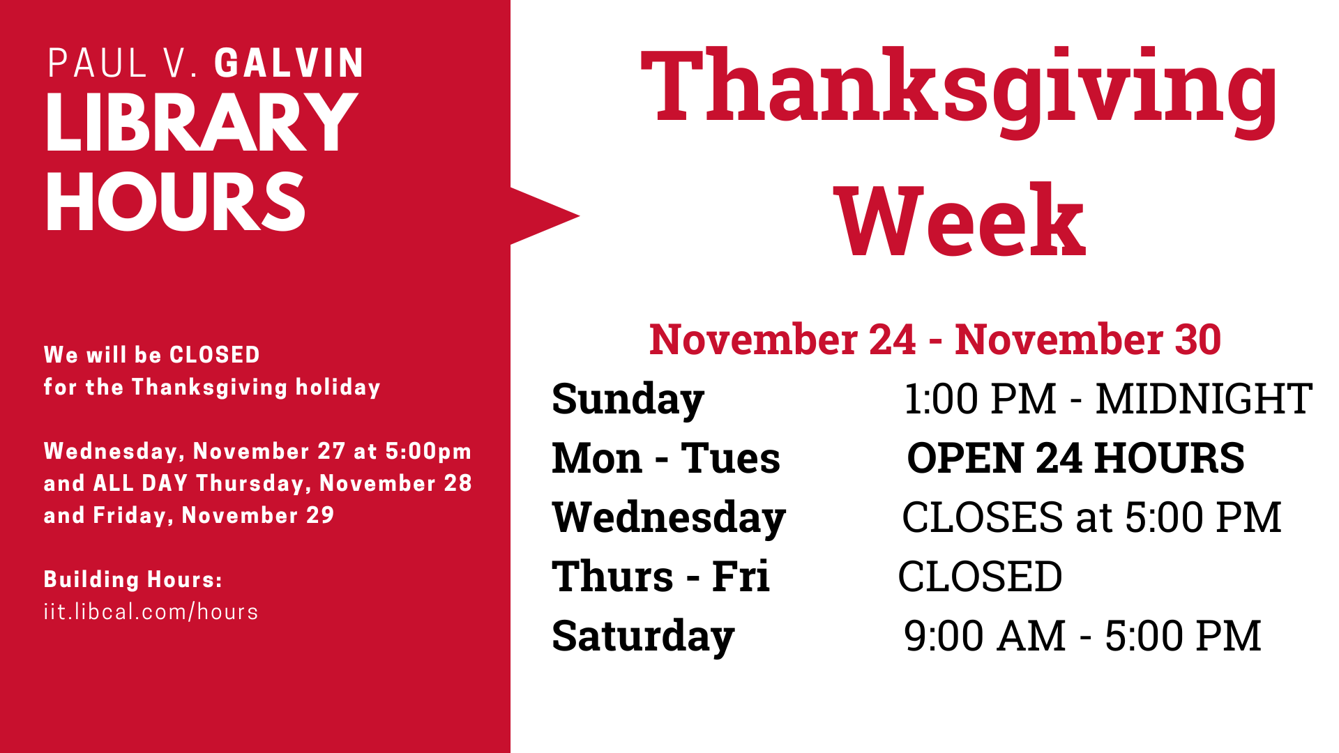 Thanksgiving week hours