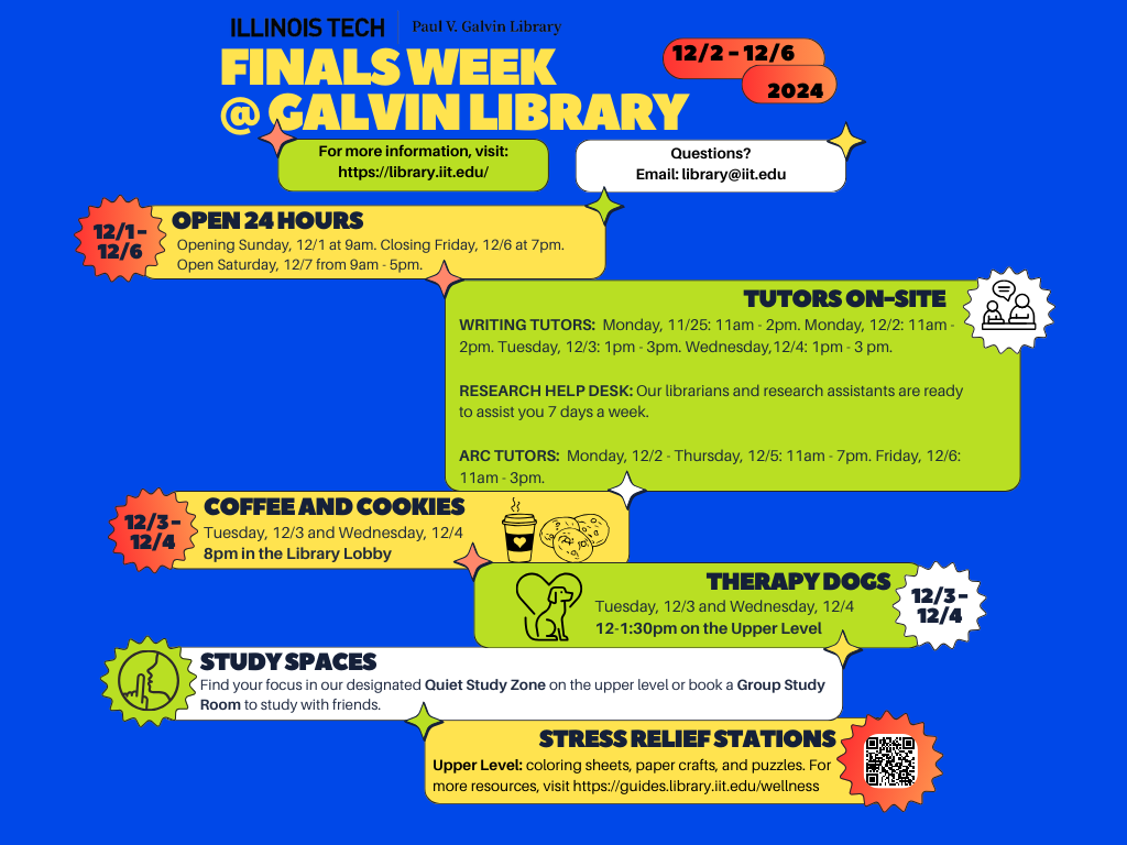 Finals week activities at Galvin Library